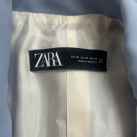 ZARA Sky Blue Oversized Rolled Sleeve Blazer Jacket Women’s Size XS Pastel Work - Picture 7 of 9